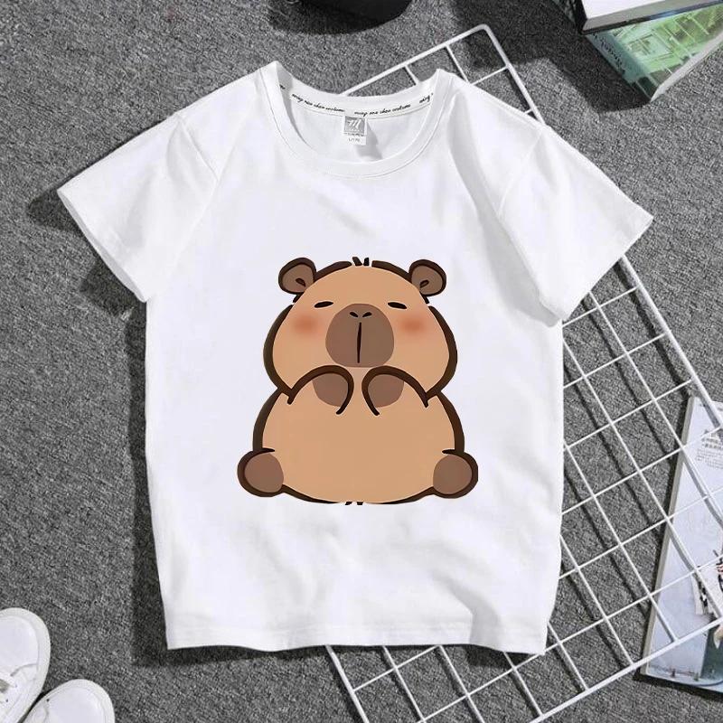 Capybaras Child Short Sleeve T-shirt Cute Cartoon Capibara Print Cotton Tops Girls Kawaii Summer Casual Tees Kids Birthday Gifts