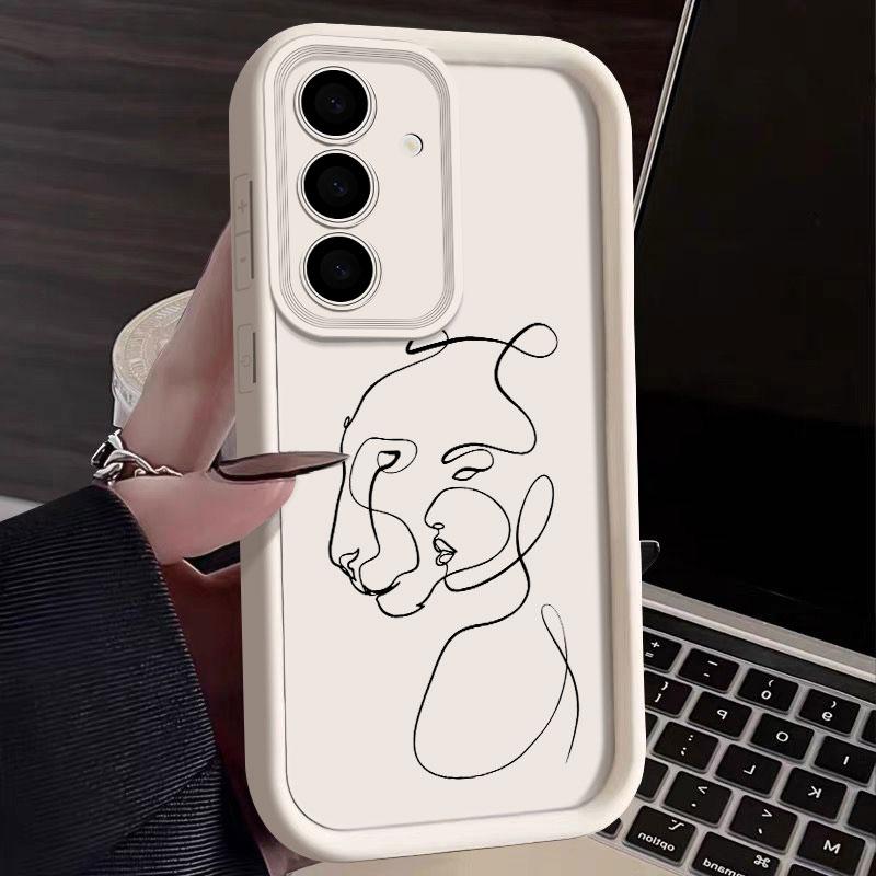 Чехол для телефона Samsung S26 S25 S24 S23 S21 S20 Ultra Животное Женщина Лицо Девушки Линия Funda Для Galaxy S25 S24 FE S26 Plus Мягкая Крышка