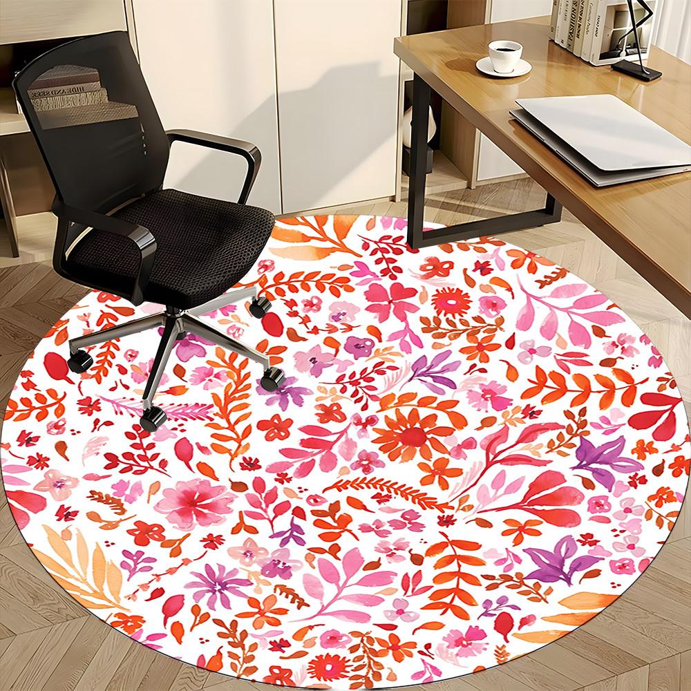 1pc Floral Pattern Chair Carpet for Office Non-Slip, Machine Washable Rug for Office, Room - Polyester, Machine Made yy251029132