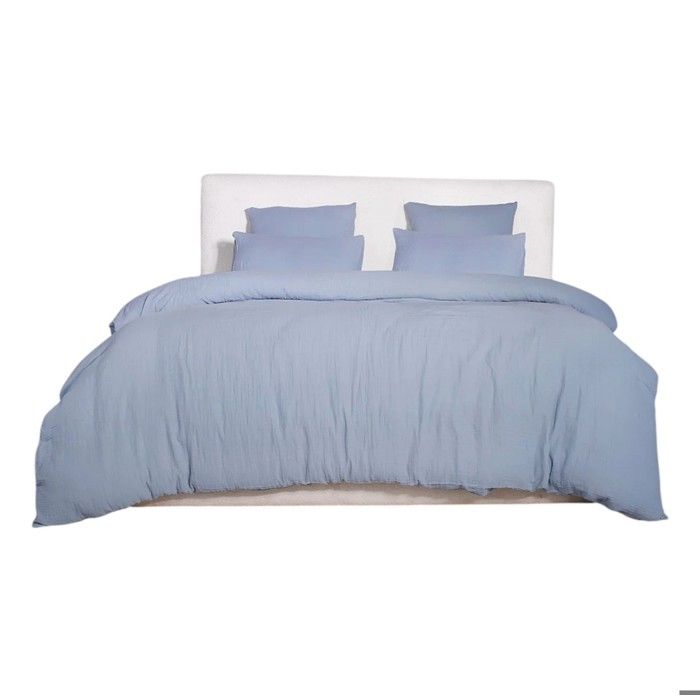 Housse De Couette + Taies - Douceur Bleu Givré - 240 X 260 Cm - 100% Gaze De Coton - Oeko-Tex®