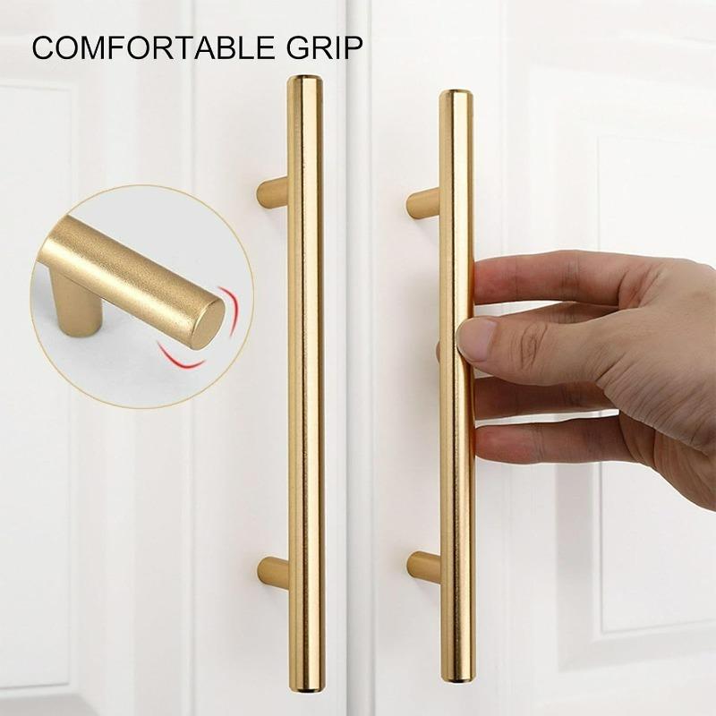 Stainless Steel Straight Cupboard Handles Knobs Gold Drawer Cabinet Door Knob Dresser Pulls with Screws Furniture Hardware