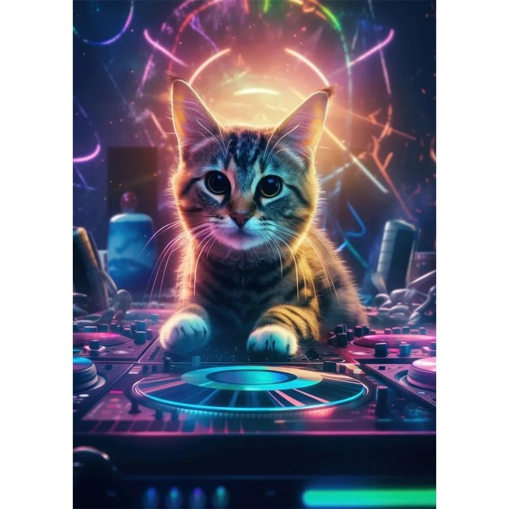 Поп-арт Цветные Неоновые Животные DJ Музыка Постер Эстетичная Капибара Кошка Собака Панда Кролик Печать на Холсте Настенное Искусство Настенная Живопись Декор Комнаты