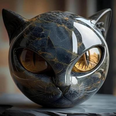 1/2 шт. Скульптура из черного кошачьего камня, ручная резьба, статуэтка головы кошки, фигурка для дома, офиса