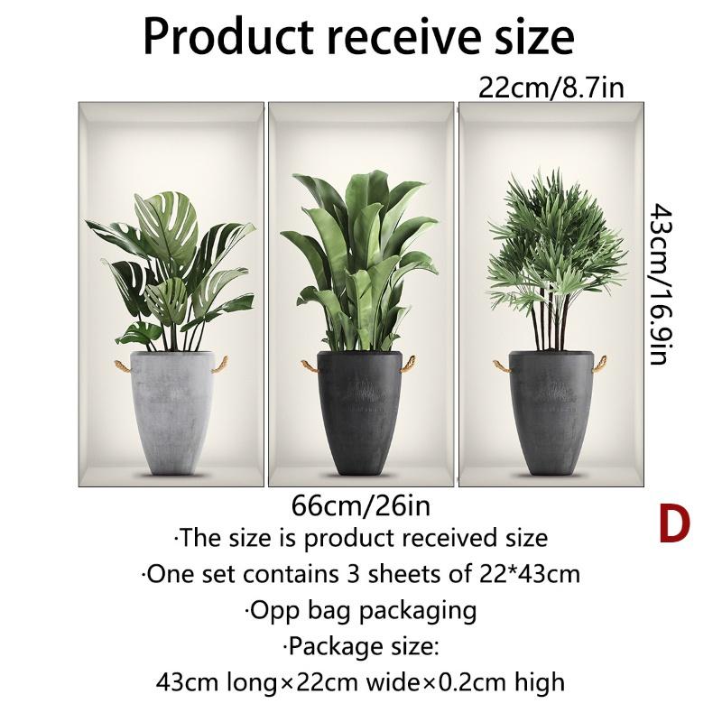 2022 New Creative Simulation Green Plant Potted 3D Wall Stickers Living Room Study Office Waterproof Decorative Stickers