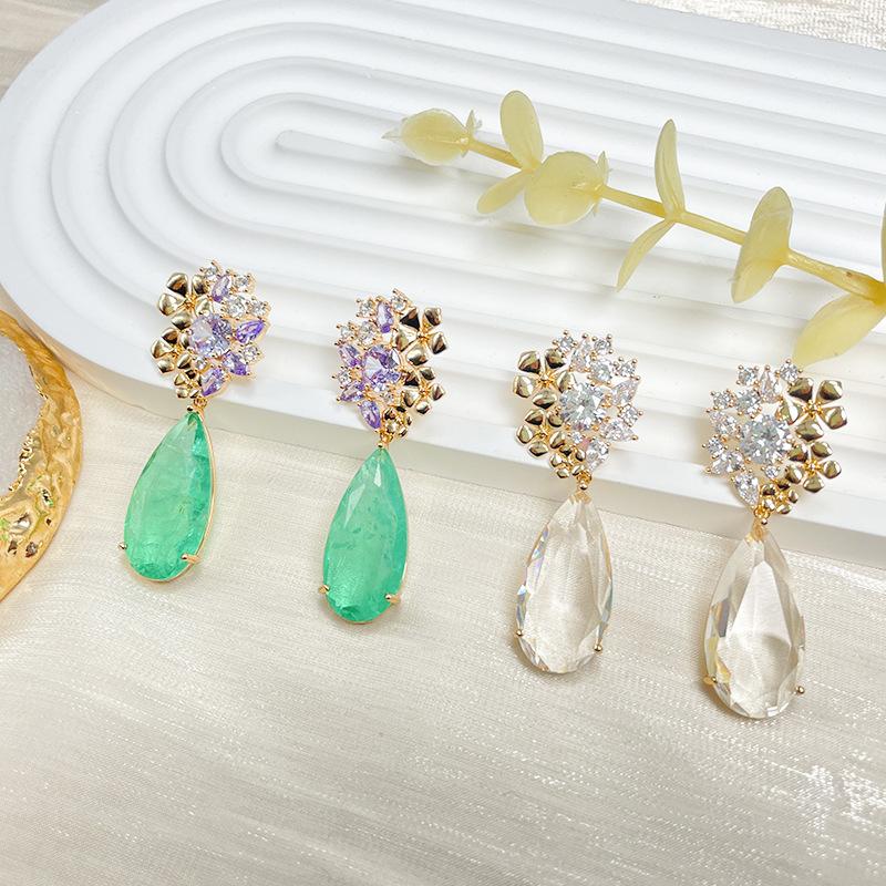 SUYU Летние женские серьги с рисунком волн воды и инкрустацией цирконием в минималистском дизайне, модные универсальные серьги с медным покрытием