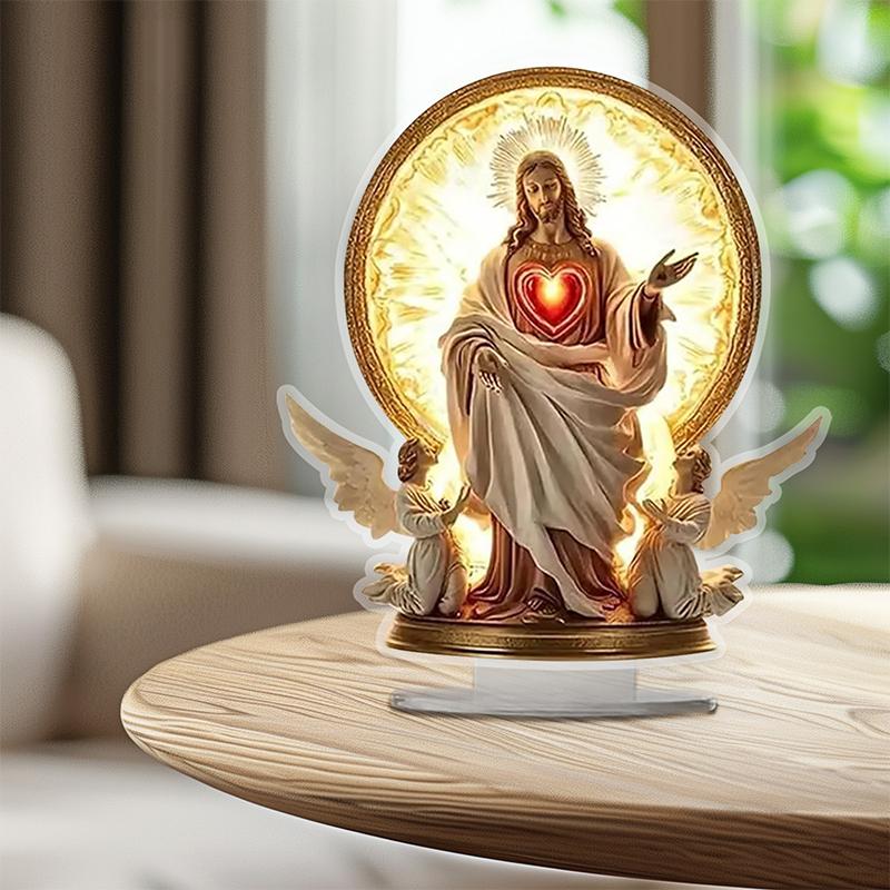 Святейшее Сердце Иисуса Ангел с Основанием Акрил Традиционное Религиозное Искусство Настольный