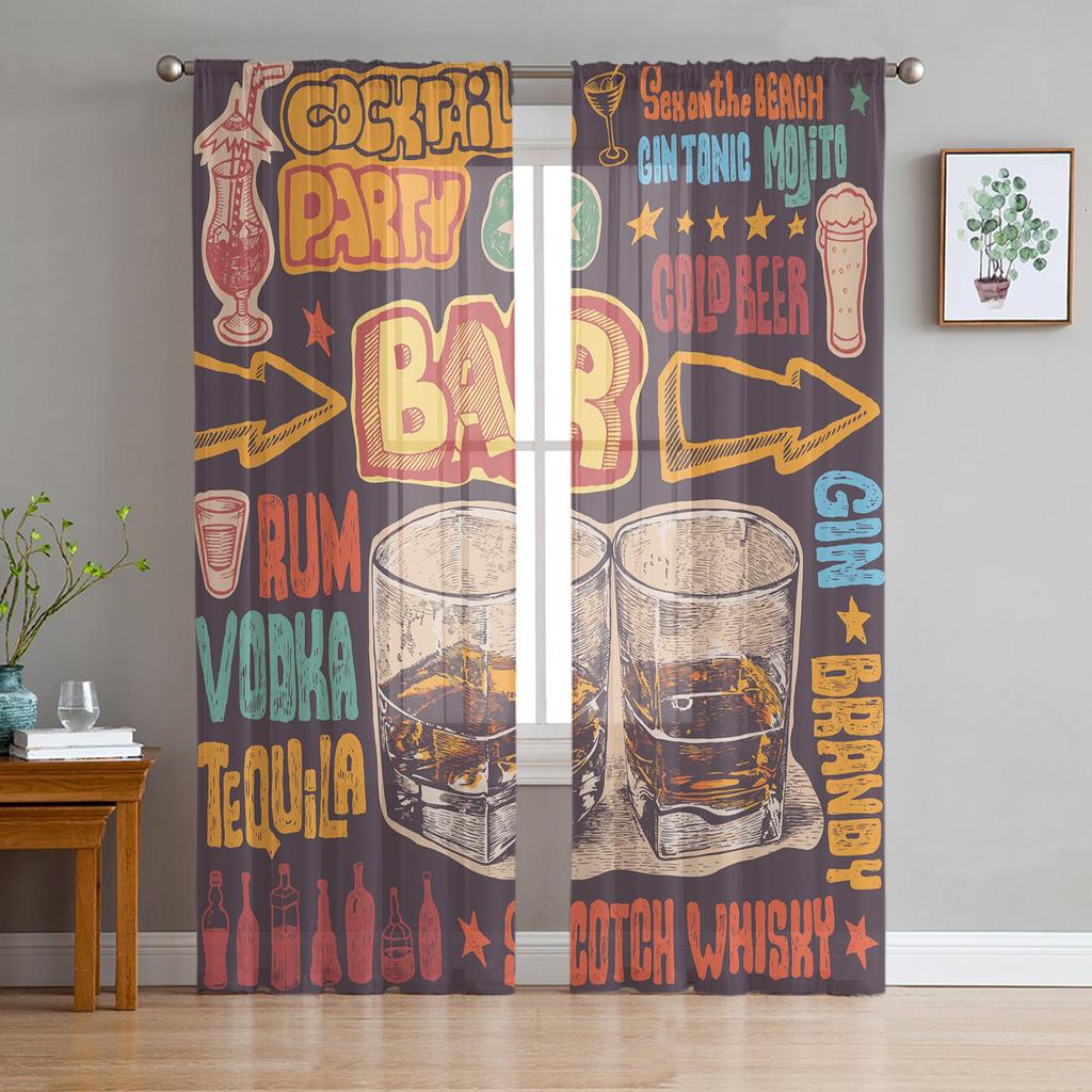Pub Sign With Glass Of Beer Sheer Curtain For Living Room Bedroom Voile Curtains For Window Organza Curtains Party Tulle Drapes
