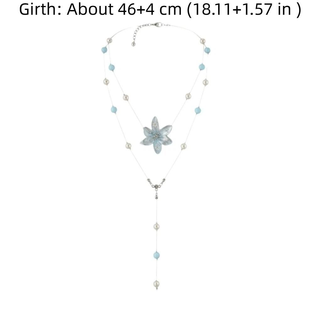 Luxury Blue Flower Collarbone Chain High-end Brilliant Jewelry Stacked Beaded Lilium Necklace Multi-layered Chrysanthemum