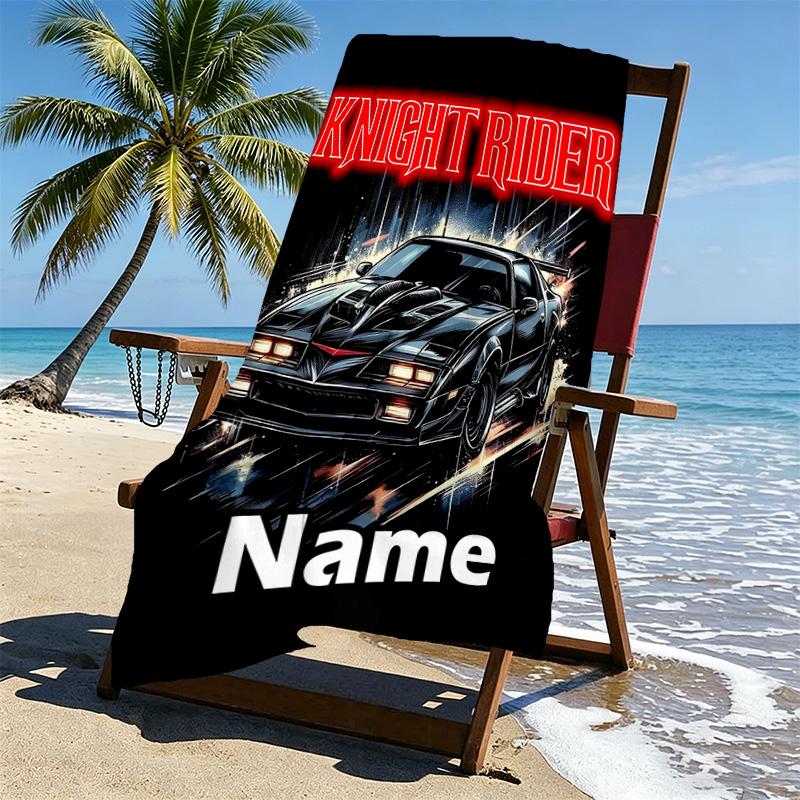 Custom Name Personalized Knight Rider Print Beach Towel, for Trip Camping Beach Party Home Decor, Birthday Gift for Family & Friends