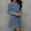 Women's Denim Dress Long Sleeve Bodycon Mini Jean Dress Casual Ruffle Hem Dress