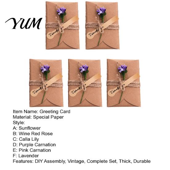 Exquisite Holiday Celebration Cards 5Pcs DIY Dried Flower Greeting Cards, Handmade Note with Artificial Flowers, Jute Twine Floral Hang Tags, Gift for