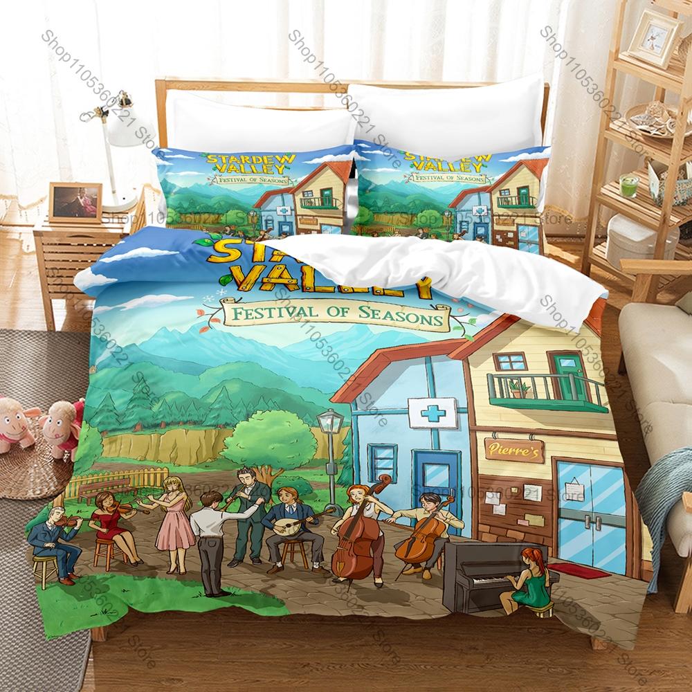 Stardew Valley 3PCS Bedding Set, Duvet Cover + 2 Pillowcases, Farm Game Print Soft Microfiber for Gaming Fans