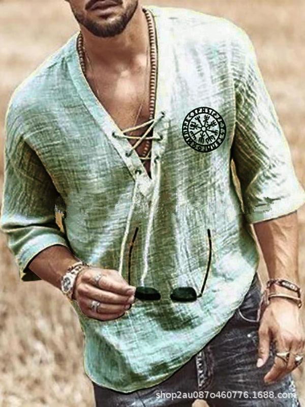 European and American New Printed Men's Chest Strap Medium Sleeve T-shirt Shirt In Stock