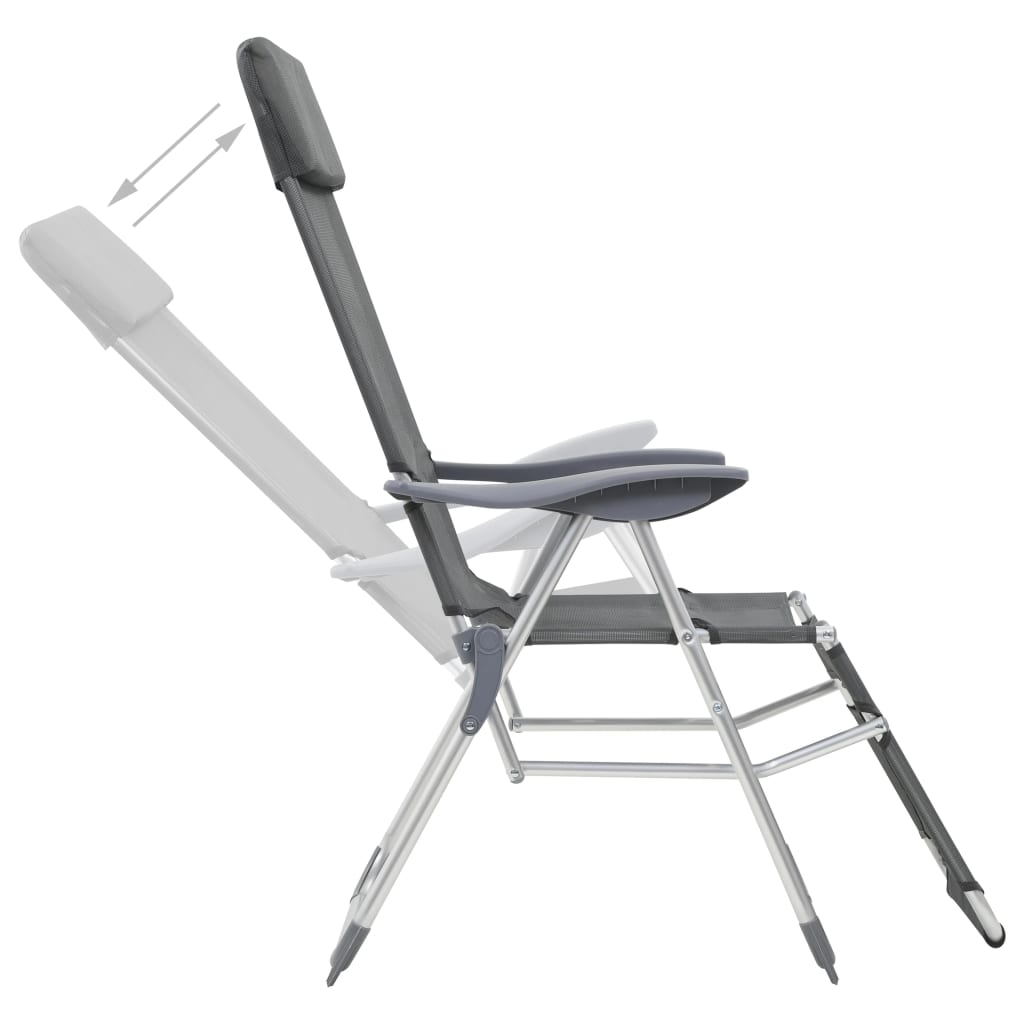 Foldable Lounge Chairs with Footrest 2 pcs Grey Textilene