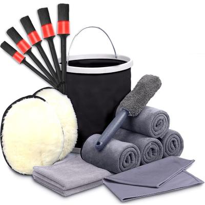 LuxDee Car Wash Supplies Набор из 17 предметов для мытья автомобиля с инструкцией по эксплуатации Салфетки из микрофибры для 5 автомоек 5 свиней 2 овчины 2 воска 1 окно 1 колесо [4