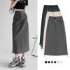 Cargo Midi Skirt Women Summer Slim High Waist Slit A-line Skirt Stitching Drawstring Female Streetwear Vintage Y2K Grey