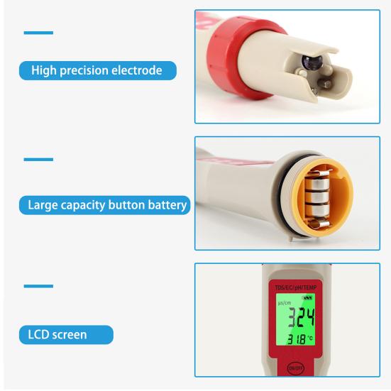 Детектор качества воды PH-метр Высокоточный высокоточный дизайн подсветки Легко читаемый Автоматический EC-тестер PH воды с ATC