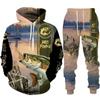 Mens Animal Bass Carp Fishing 3D Print Fashion Fisher Tracksuit Unisex Hoodie Jogging Pants 2Pcs Set Outdoor Clothing Size S-6XL