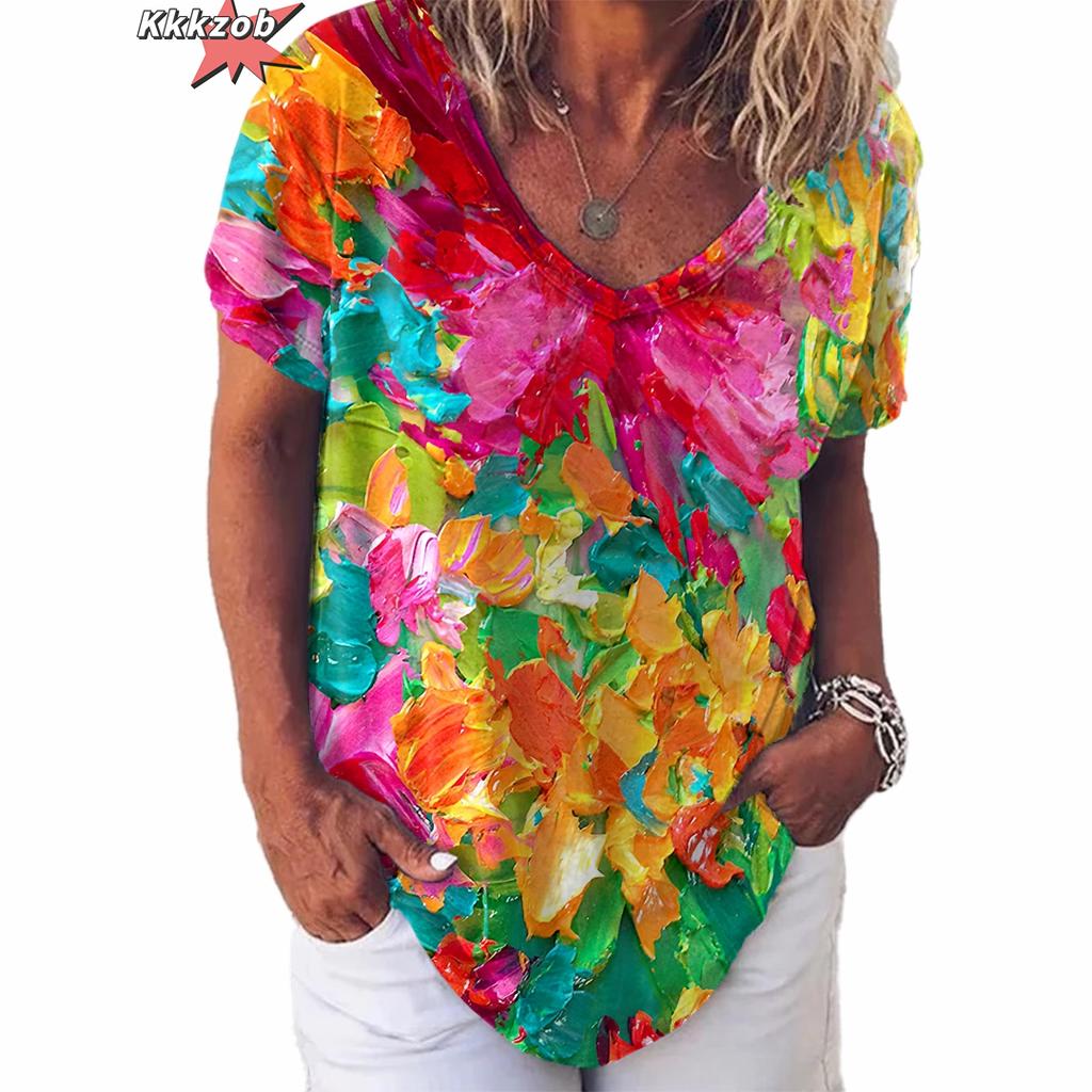 Винтажный топ с принтом, женская уличная одежда с короткими рукавами, летняя футболка, женская модная повседневная футболка с v-образным вырезом, женская одежда большого размера Y2k