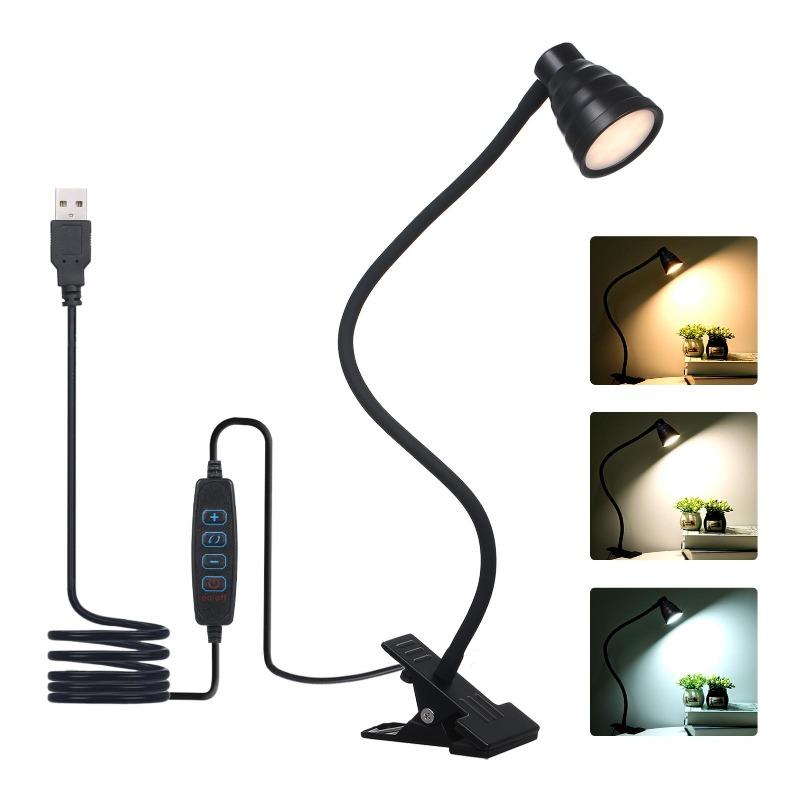 1Pc LEDs Table Desk Lamp Reading Beside Light Clamp Lighting Fixture USB Powered
