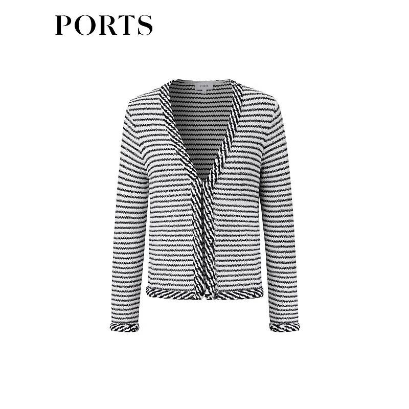 Ports Women's Striped Knit V-Neck Cardigan