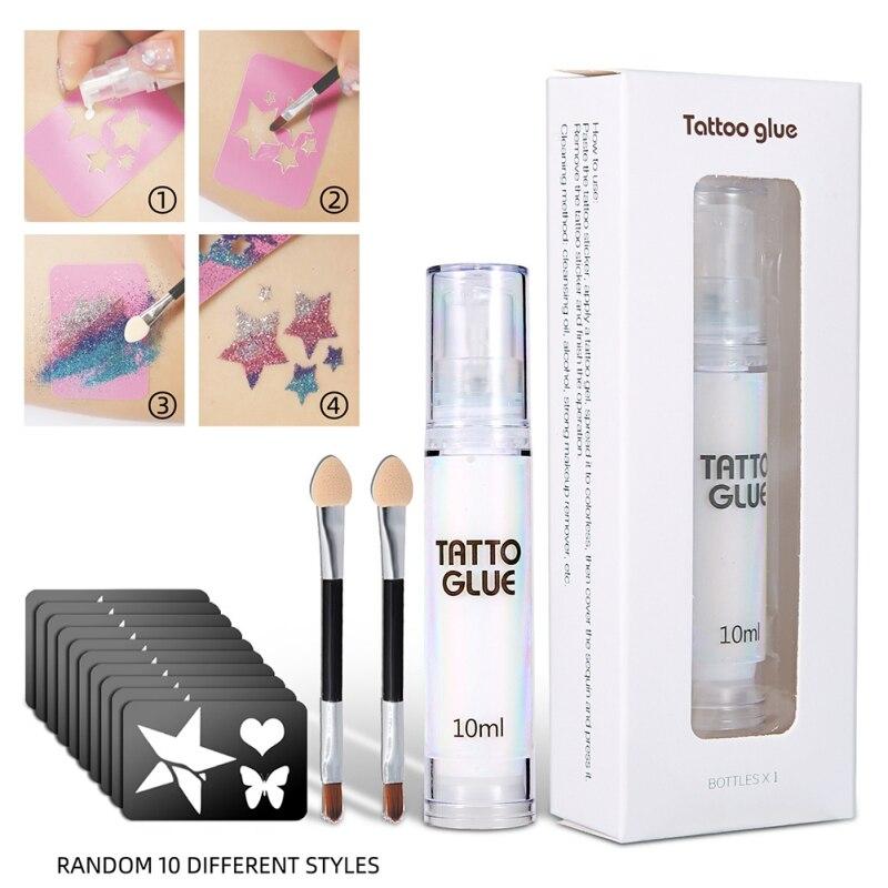 10 мл клей для тела и лица, гель с блестками, временная татуировка, гипоаллергенный макияж с кистью, хайлайтер для вечеринки в честь Хэллоуина, алмазный блеск