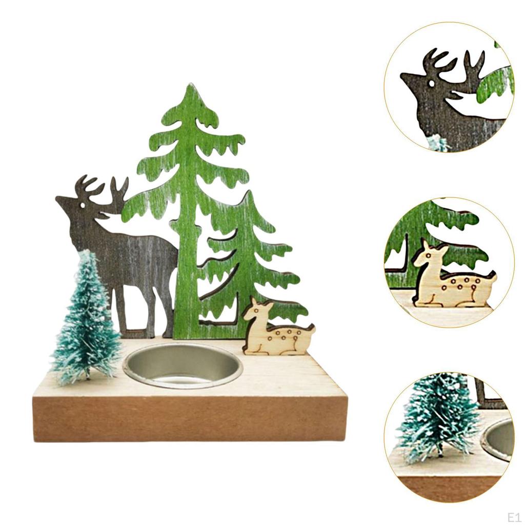 Рождественский подсвечник с оленями и деревьями, деревянная конструкция, многоцелевой, 4x2,6x4,7 дюйма, Рождество