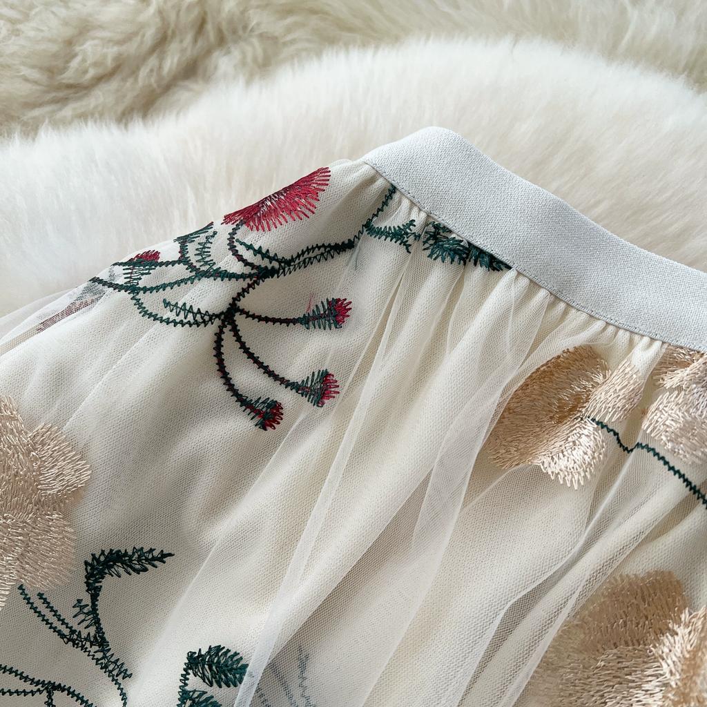 Dimanaf 2025 Новая юбка женская трикотажная кружевная длинная цветочная праздничная летняя стильная свободная базовая юбка