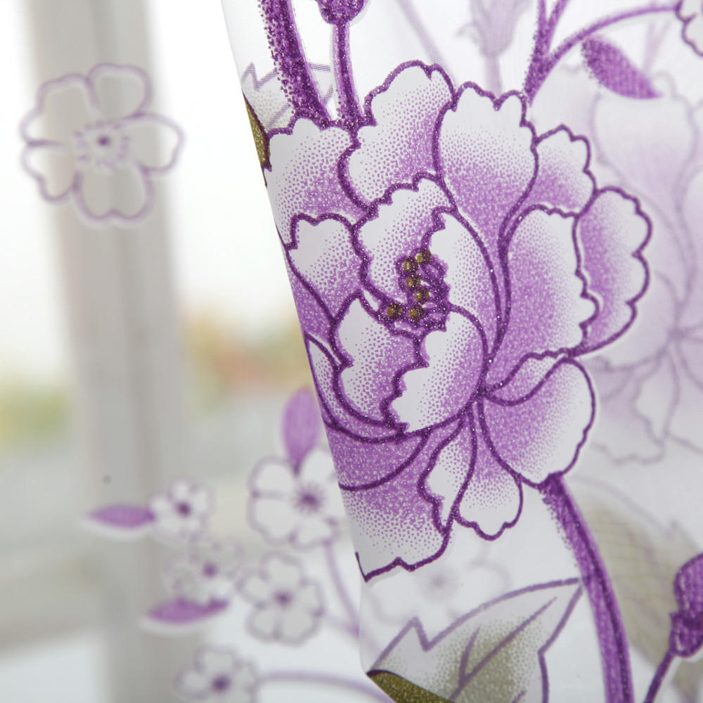 Прозрачная занавеска с пионом, тюль, оконная вуаль, драпировка, подзор из 1 панели, ткань