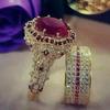 2Pcs/Set Classic Fashion Red Zircon Rings Noble Bridal Engagement Wedding Eternity Rings ARI