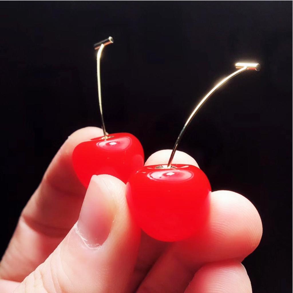 Cute Sweet Simulation Red Cherry Gold Color Fruit Stud Earrings for Women Girl Gift