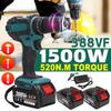 Electric Cordless Brushless Impact Drill Screwdriver DIY Power Tool Hammer Drill Rechargable 25+3 Torque Ice Drill 3 IN 1 13mm 1500W
