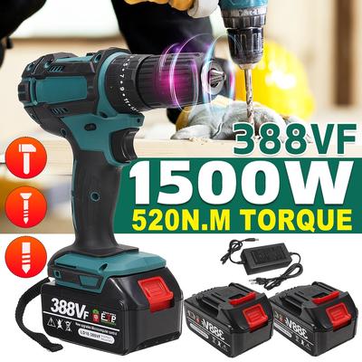 Электрическая аккумуляторная бесщеточная ударная дрель-шуруповерт DIY электроинструмент ударная дрель перезаряжаемая 25+3 крутящий момент ледобур 3 В 1 13 мм 1500 Вт