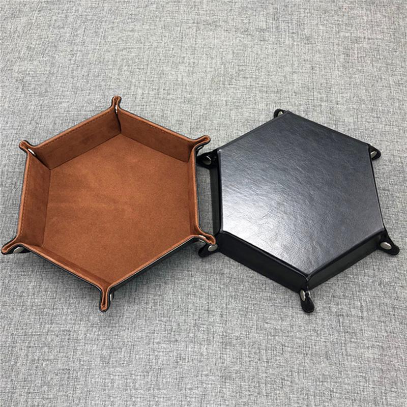 New PU Leather Hexagon Dice Collapsible Rolling Tray Storage Box for Board Games Home Supplies Foldable