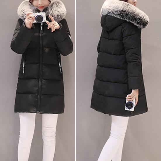 Женское зимнее хлопковое пальто с утолщенной подкладкой и набивным капюшоном средней длины, ветрозащитное, теплое, с карманами на молнии, с длинным рукавом, на молнии, одноцветное, облегающее, женское