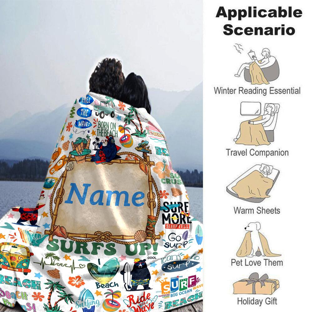 Beach Vibes Customize Your Name Home Blanket S Comfortable Soft Lightweight Allseason Multipurpose Blanket For Picnics Sofas Offices Beds Living Rooms