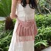 Fashion Casual Cotton Bag Hollow Tassel Beach Bag Flap Hand Woven Bag Cotton Rope Shoulder Crossbody Bag For Women