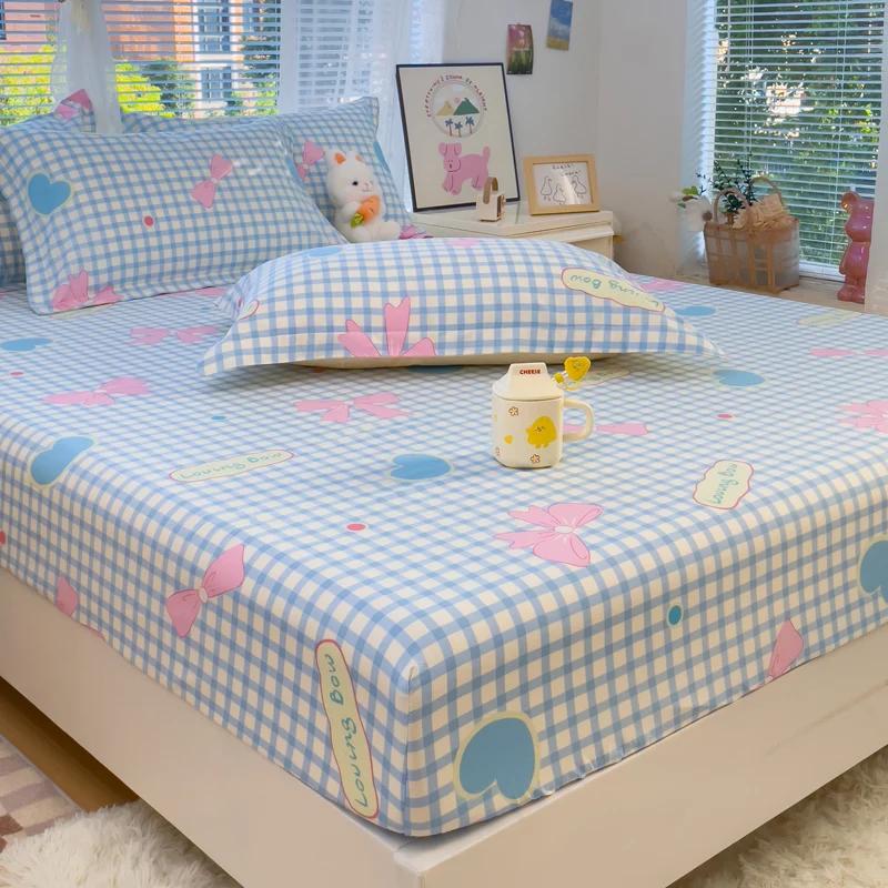 1pc 100%Cotton Bed Sheet Flower Printed Mattress Cover Single/Queen/King Fitted Bedsheet Double Bed Sheets (without Pillowcase)