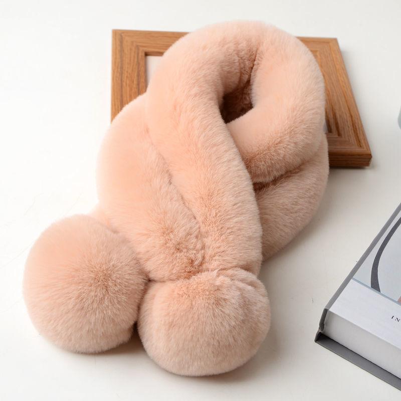 Scarf Female Winter Korean Version of Wool Scarf Wild Imitation Fur Cross Ball Collar Imitation Rex Rabbit Fur Warm Fur Collar