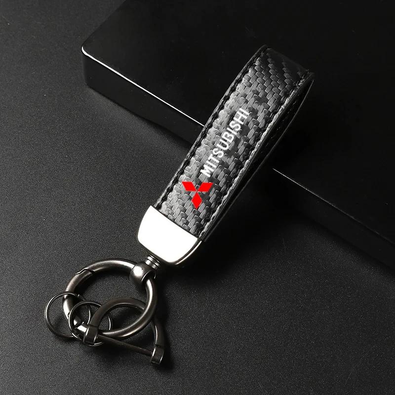 Car PU Leather Keychain Car Carbon Fiber Leather For Mitsubishi Outlander Lancer EVO  ASX Pajeros Car Accessories