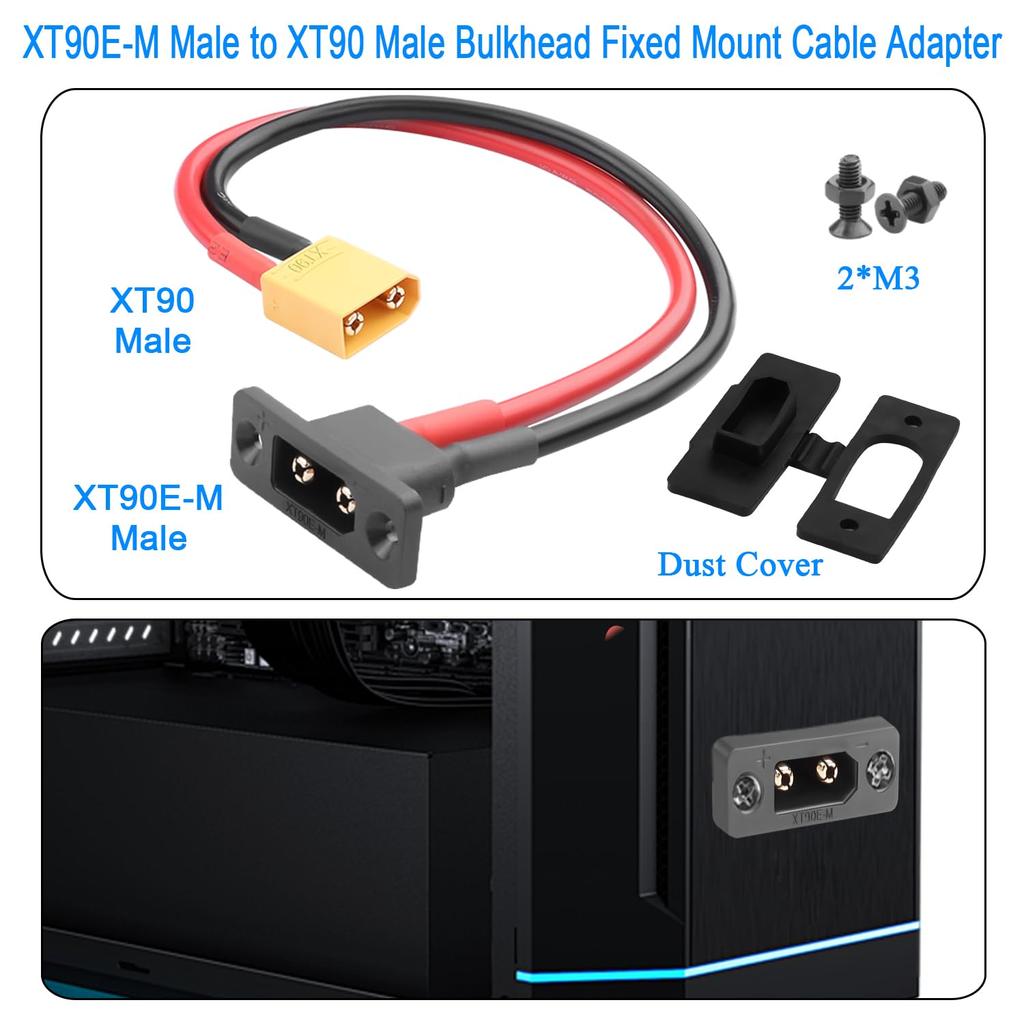 Кабель XT90E-M Папа на XT90 Папа 30см 10AWG Позолоченный с Креплением на Панель, Защитным Колпачком – RC Адаптер для Lipo Аккумулятора