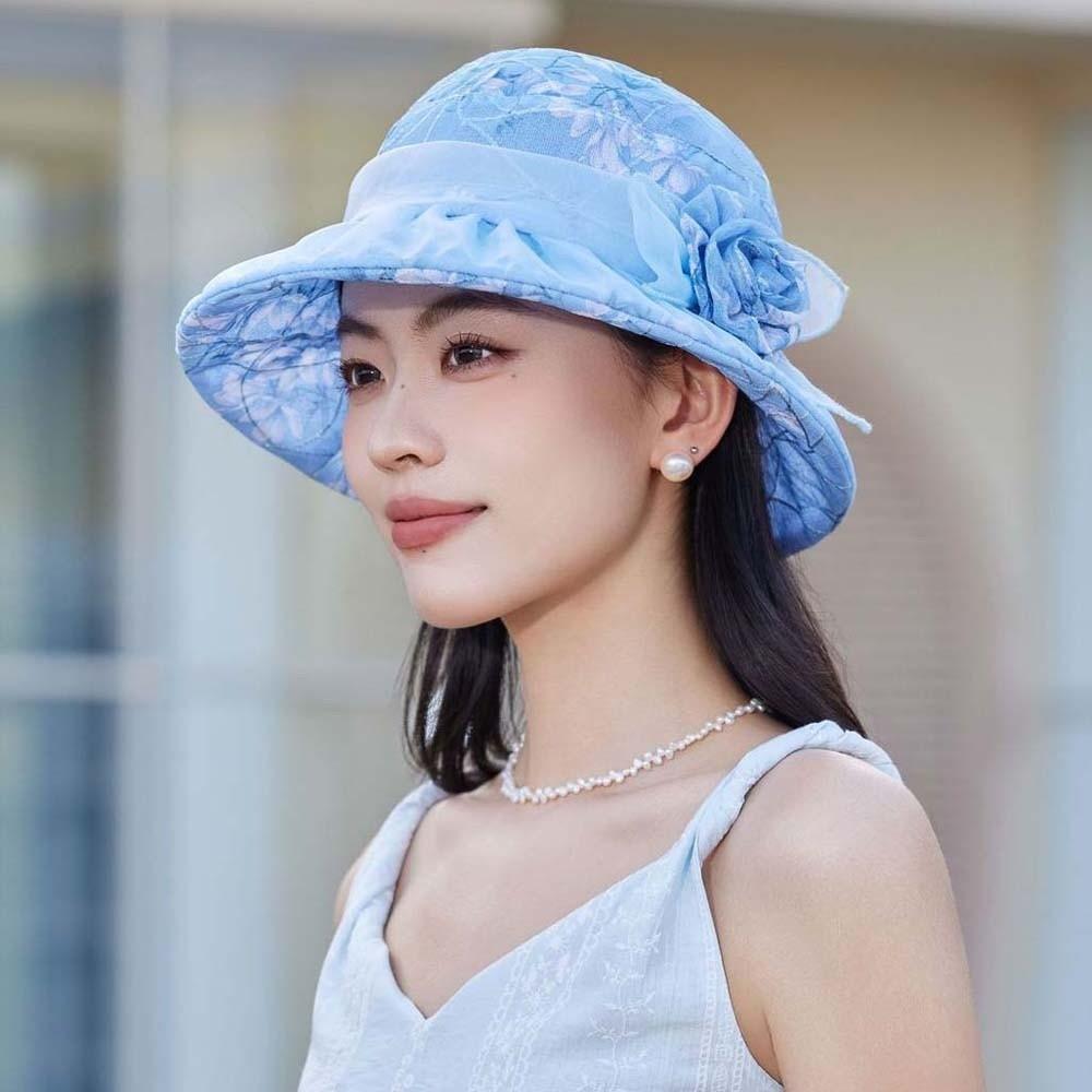 Breathable Thin Bow Sunshade Cap Portable Sunscreen Basin Hat Floral Fisherman Hat Travel
