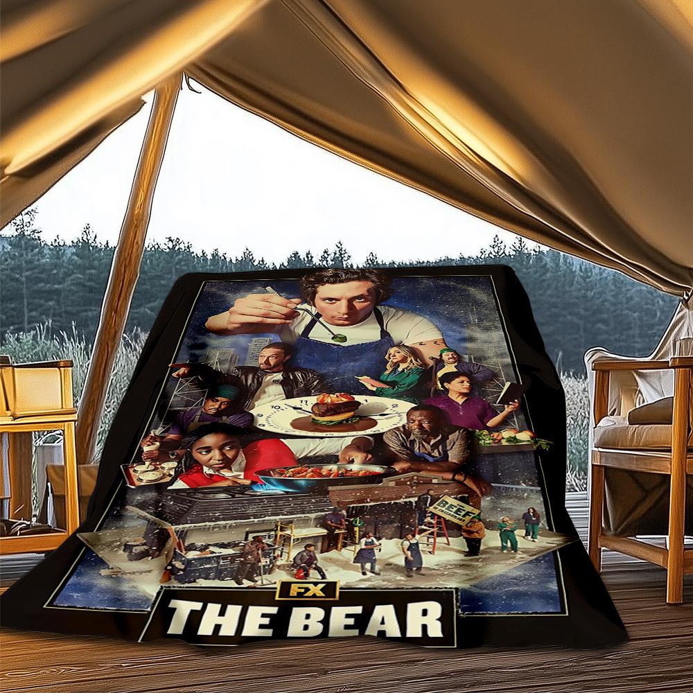 1pc The Bear Movie Outdoor Flannel Blanket, Cozy & Warm Soft Te Playful Design, Napping Camping,