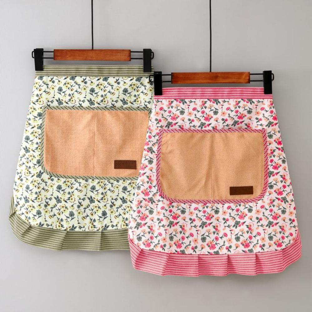 Polyester Half Apron Exquisite Cooking Apron Durable Floral Waist Apron  Women