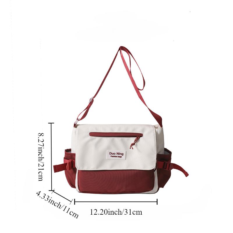 Small Fresh Canvas Color Blocked New Postman Bag Large Capacity Campus Student Trendy Work Commuter Crossbody Bag