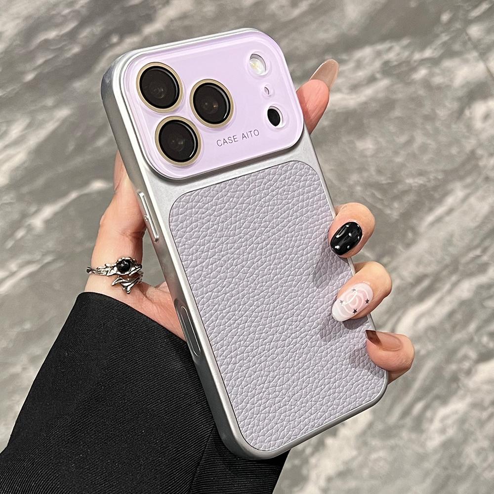 Модный однотонный чехол для телефона с узором "лиchee" для iPhone 17 16 15 14 Pro Max 13, серебристый, матовый, противоударный, жесткая задняя крышка