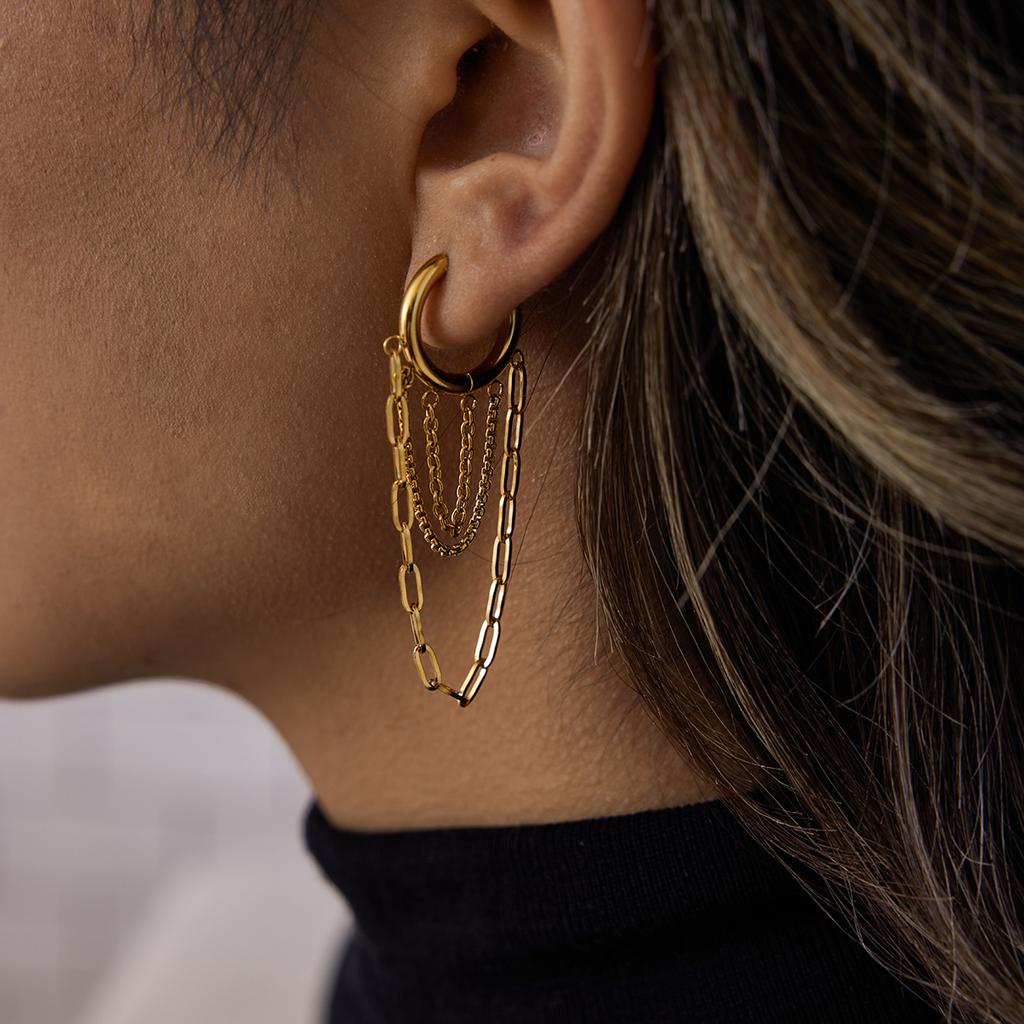 Yori Geometric Stainless Steel Long Chain Tassel Earrings 18K Gold PVD Plated Popular Daily Classy Waterproof Jewelry