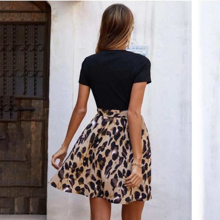 Женское летнее леопардовое платье с бантами и бретельками в стиле пэчворк