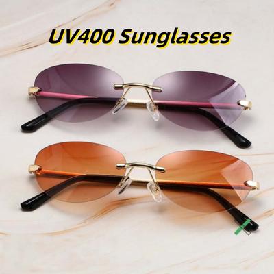 Безободковые овальные солнцезащитные очки Ретро UV400 Защита от солнца для улицы Путешествия Пляж Уличная фотография Модные и простые очки
