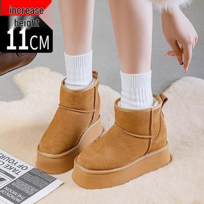 Женские зимние сапоги на высоком каблуке в стиле Чжоу Дунъюй - Натуральная кожа, Толстая подошва, Теплые, Каблук 11 см, Готовы к зиме.